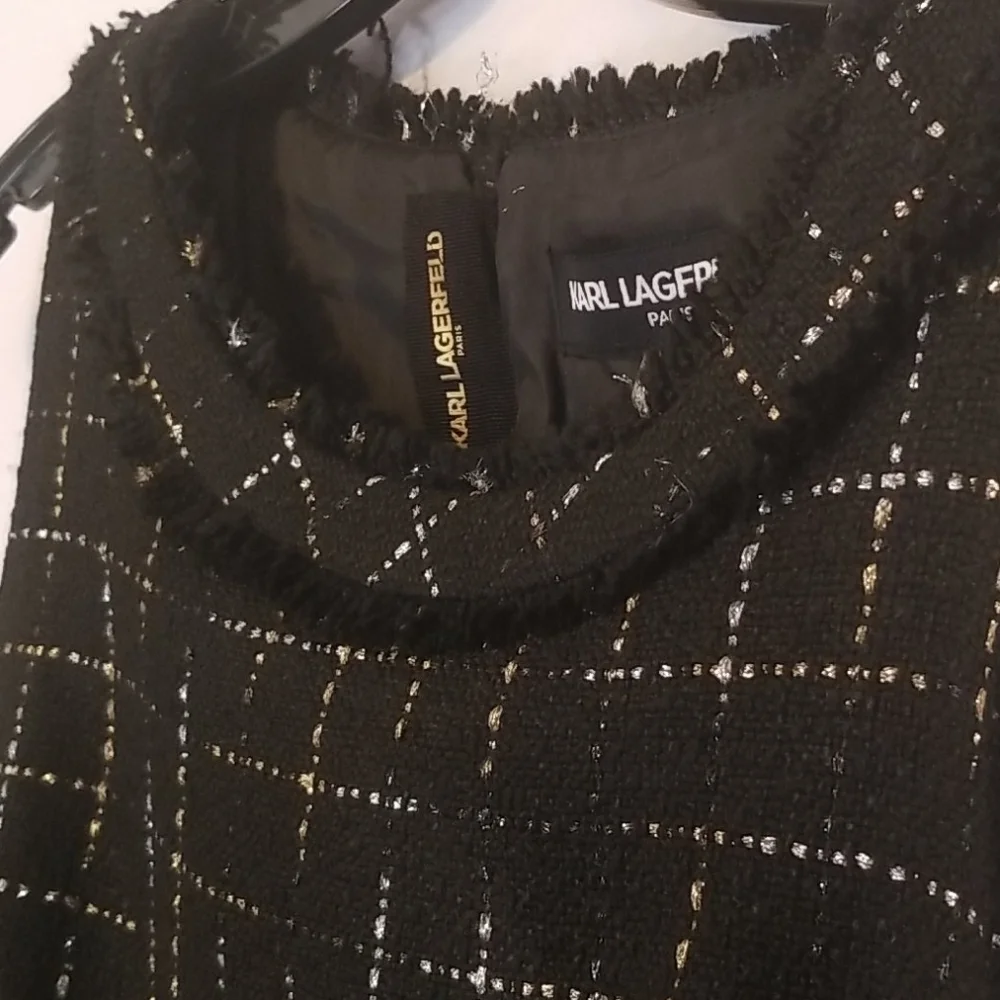 Karl Lagerfeld Paris Tweed Sleeveless Shift Dress - Picture 7 of 7